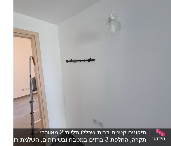 סולם ליד קיר עם מתלה ומנורה